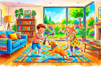 illustrate your children story book water colour illustration
