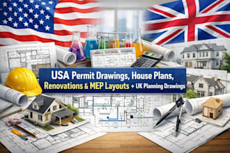 permit drawings house plans renovation and mep layouts plus USA planning draw UK