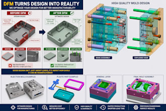 design plastic parts, cad models, injection molds and perform dfm analysis