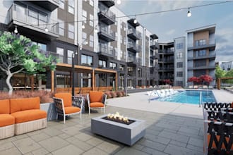 design residential amenity courtyard,outdoor lounge landscape,apartment complex