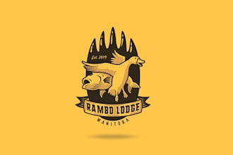 create a outdoors man super logo for prestige hunting lodge
