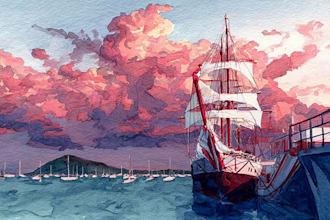 draw a watercolor landscape illustration