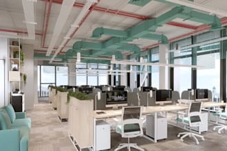 relayout 3d modern office interior,2d plan, coworking space furniture,cgi render