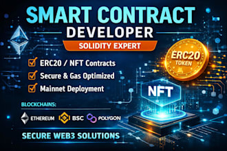 develop secure smart contracts in solidity for token, nft, or defi