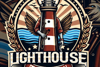 design high quality lighthouse vintage logo with t shirt design