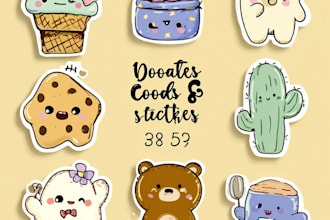 design cute kawaii stickers and doodles illustration