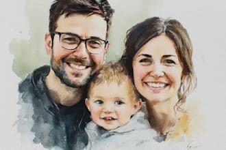 custom watercolor family portrait from photo