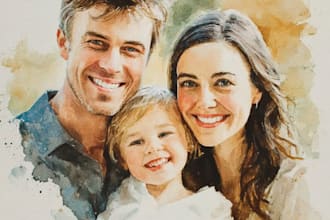 custom watercolor family portrait from photo