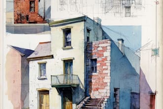 sketch architecture building or houses with watercolour rendering