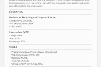 write an ats friendly resume for freshers and job seekers