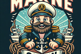 design high quality marine mascot logo with t shirt design