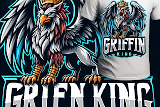 design high quality griffin king mascot logo with t shirt design