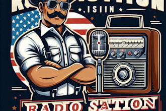 design high quality vintage radio station logo with t shirt design