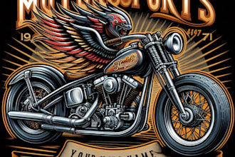 design high quality bike, motor sports mascot logo with t shirt design