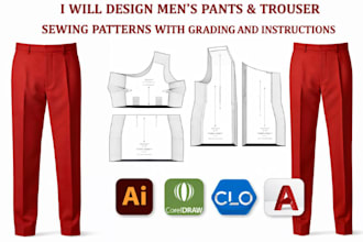 design men pants and trouser sewing patterns with grading and instructions