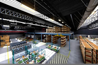 design 3d warehouse industrial renovation 3d rendering layout interior, exterior