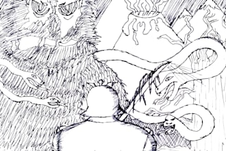 create manga inspired pen and ink art for book illustration