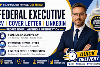 write federal executive CV resume create cover letter update linkedin optimize