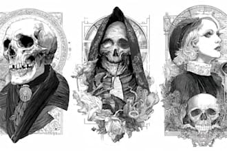 draw horror and gothic line art illustrations