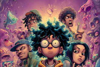 draw cartoon music album cover art, single artwork