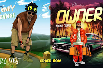 make a cartoon music artwork rap for your song and album mixtape