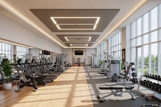 create realistic 3d gym interior design and fitness center renders or animation