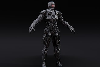 3d robotic character, control rig,cyborg,warrior game model, face blandshape,vrm