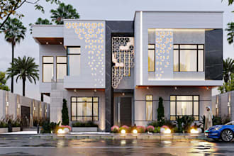 revamp 3d modern facade exterior, luxury villa,house elevation, penthouse render