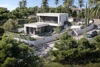 model 3d site plan,villa exterior rendering,facade elevation,landscape isometric