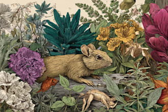draw an animal and botanical illustration