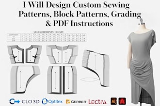 design custom sewing patterns, block patterns, grading and PDF instructions