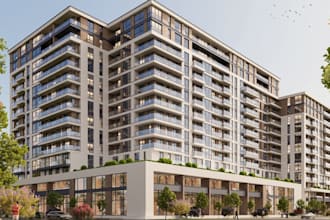 remodel 3d residential complex, rental apartments, highrise building, cgi render