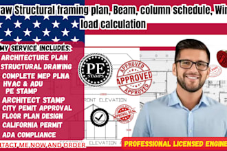 draw structural framing plan, beam, mep, column schedule, wind load calculation