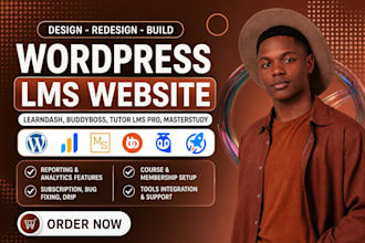build wordpress lms website with learndash, buddyboss tutor lms pro, masterstudy