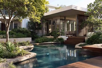 design frontyard, backyard, pool, patio as a landscape architect