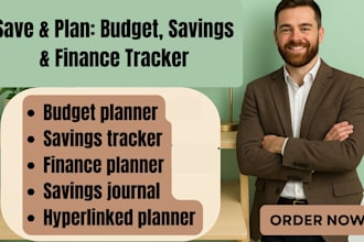 design financial,hyperlinked, budget planner, monthly saving and credit tracker