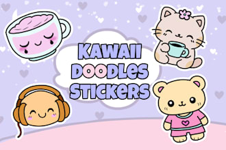 draw cute kawaii doodles, stickers, clipart illustrations