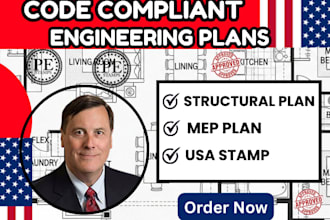 united states full permit set,pe stamp, review architectural permit drawing,mep