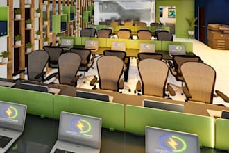 create 2d to 3d modern working office space,render commercial space,layout desig