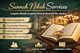 support new muslims with a complete nikah arrangement, 2witnesses, certificate