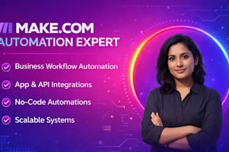 automate business workflow and integrations using make com, workflow integration