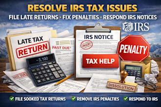 resolve irs tax issues, file late returns, fix penalties,  respond irs notices