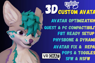 model custom vrchat avatar, furry vtuber model, furry avatar