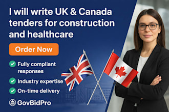 write UK and canada tenders for construction and healthcare