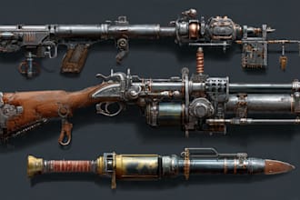 high quality weapon concept art for gaming and more
