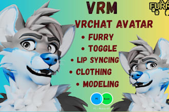 create custom vrchat avatar, furry vtuber model and 3d furry character