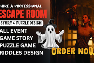 create immersive escape room story, puzzles, riddles and game clues