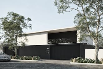 construct minimalist living concept, exterior layout render, 3d landscape design