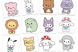 design cute kawaii animal emoticons, stickers, mascots or any cartoon