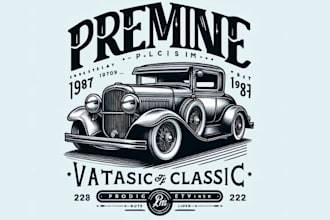 do premium vintage classic car print logo t shirt design